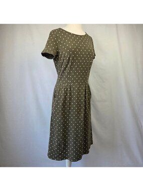 Boden Phoebe Polka Dot SS Dress W/ Pockets Green/Wht Size 8R